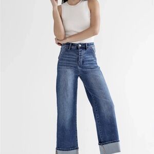 NWT | Mica | Super High Wide Leg Cuffed Button Jeans | Size 30